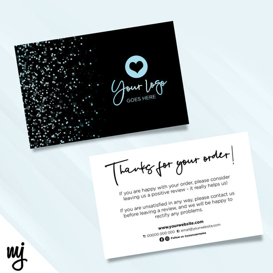 Custom Printed Ebay/etsy Thank You Cards | Black Blue Glitter Style Design