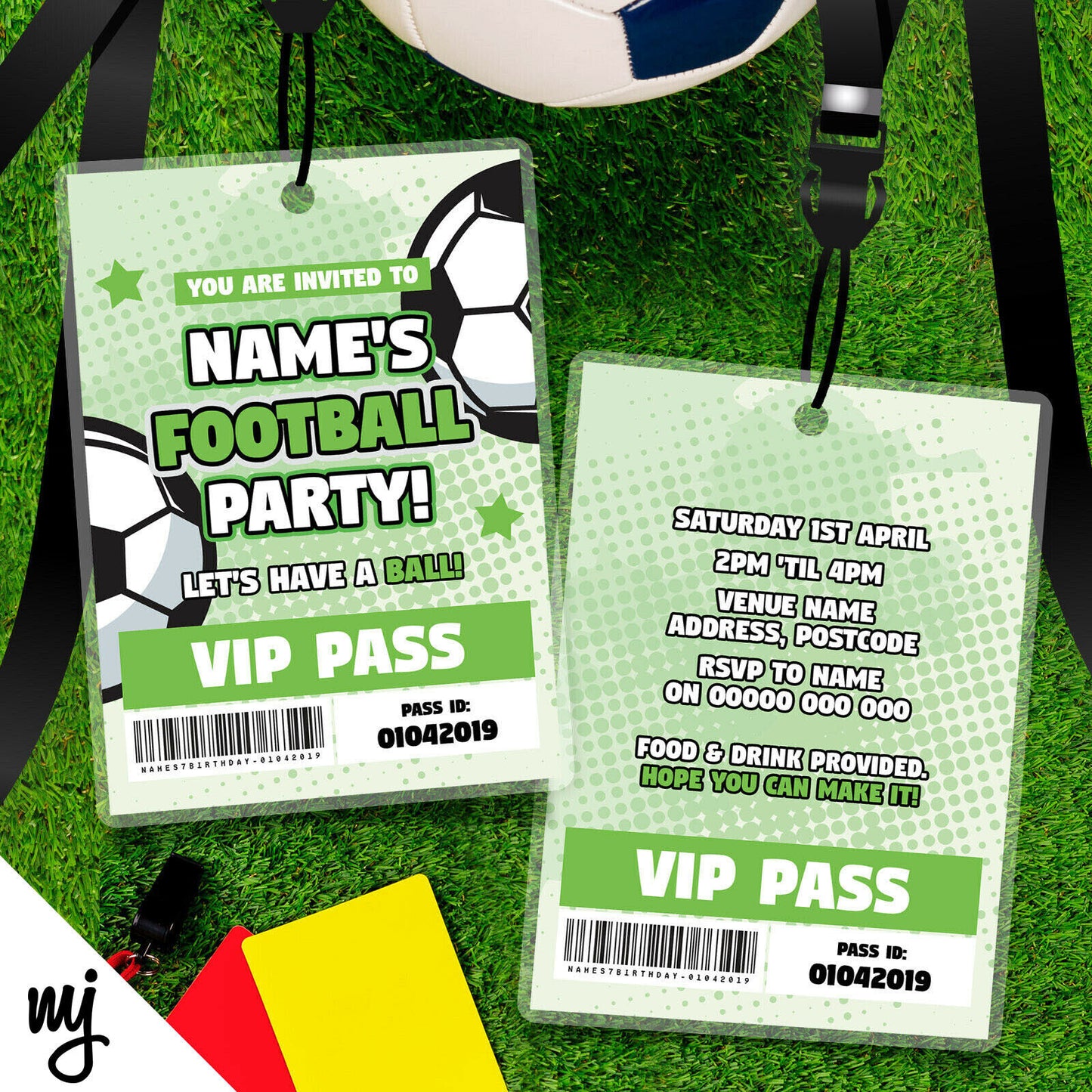 Personalised Football Sports Party Vip Passes Lanyards / Invitations Soccer