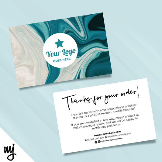 Custom Printed Ebay/etsy Thank You Cards | Blue White Dye Swirl Water Flow