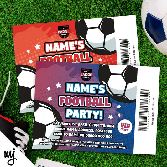 Personalised Football Ticket Style Party Invitations | Any Colours! | Design 2