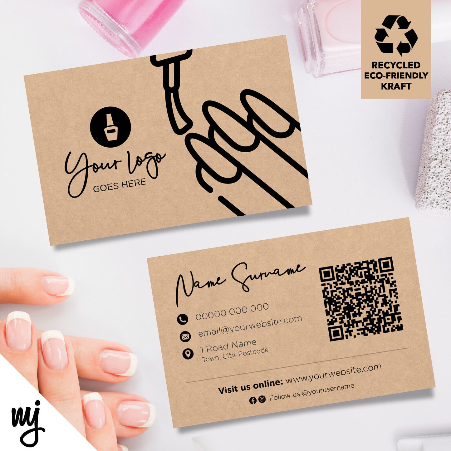 Kraft Business Cards Eco Recyclable | Nail Technician Nails Beauty Therapist 02