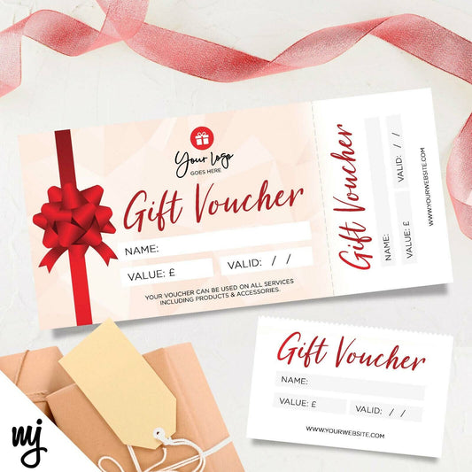 Custom Printed Gift Vouchers | Perforated | Red Glitter Generic Bow Present 01