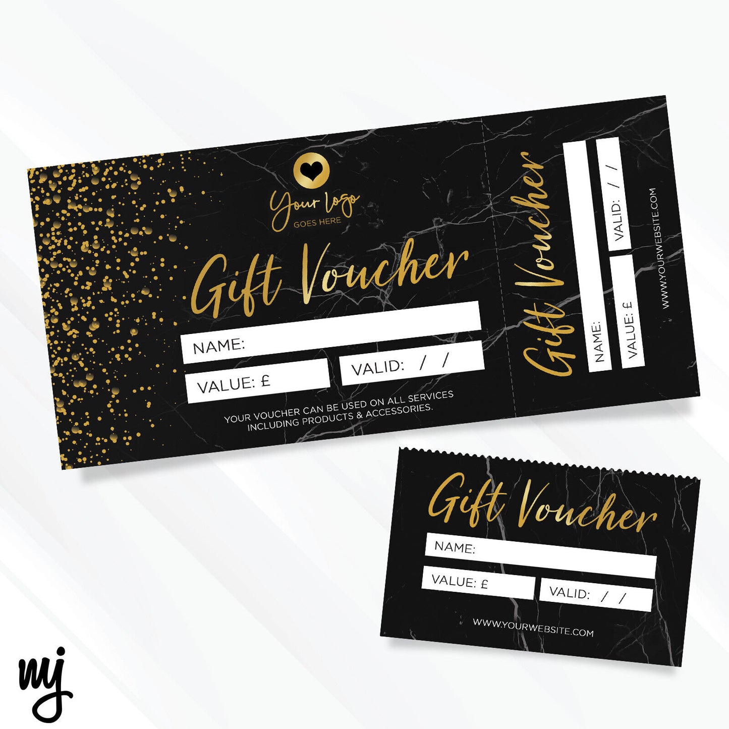 Custom Printed Gift Vouchers | Perforated | Black Marble Gold Modern Generic