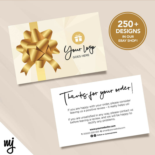 Custom Printed Ebay/etsy Thank You Cards | Gold Bow Gift Package Generic 02