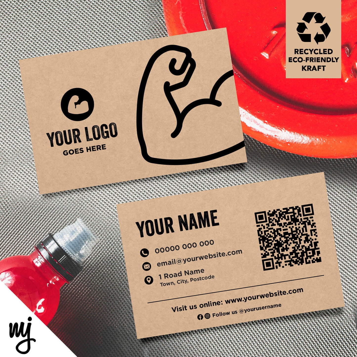 Kraft Business Cards Eco Recyclable | Gym Personal Trainer Fitness Health Spa 02