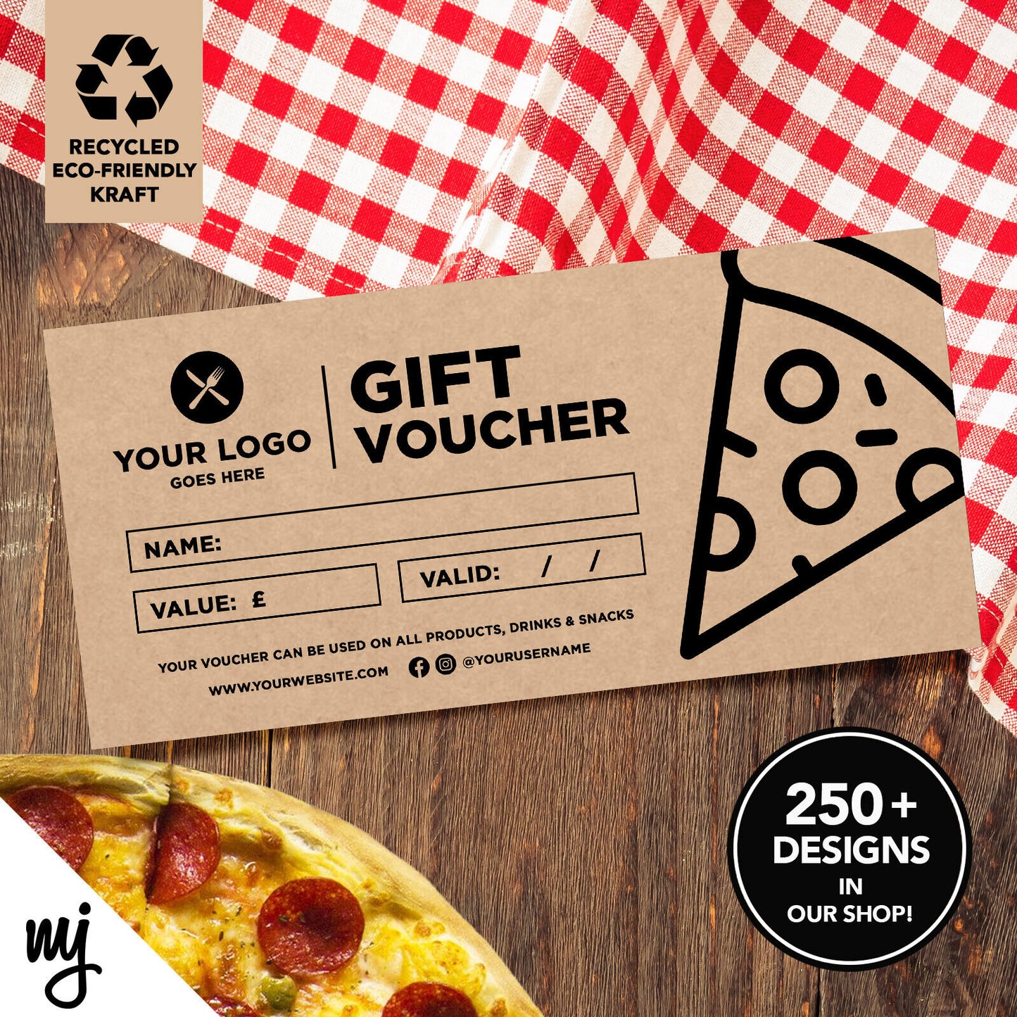 Custom Recyclable Kraft Gift Vouchers | Fast Food Restaurant Takeaway Pizza 02