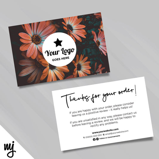 Custom Printed Ebay/etsy Thank You Cards | Floral Flowers Orange Dark Black