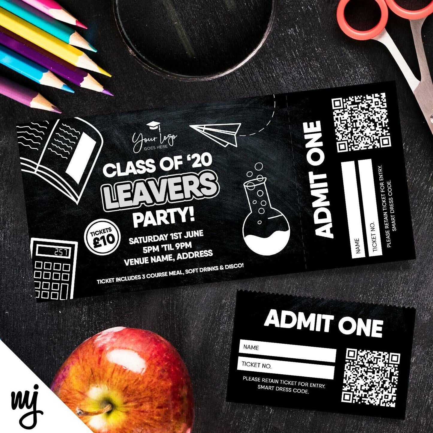 Custom School Leavers Party Ticket Printing | Perforated Stubs | Class Of 2020 2