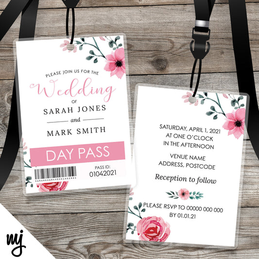 Wedding Vip Passes & Lanyards | Pink Floral