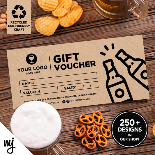 Custom Eco Recyclabe Kraft Gift Vouchers | Bar Restaurant Pub Beer Wine 01