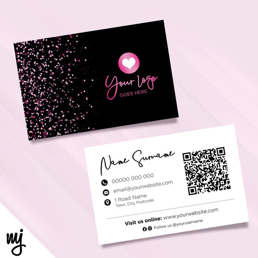 Custom Business Card Printing | Black Hot Pink Glitter Style Modern Design