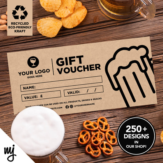 Custom Eco Recyclable Kraft Gift Vouchers | Bar Restaurant Pub Beer Wine 02