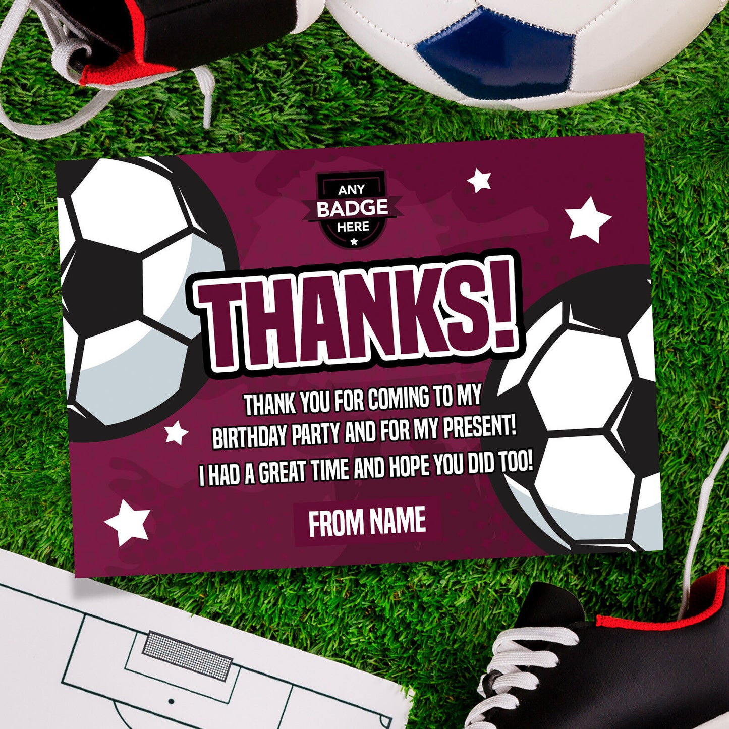 Personalised Maroon Football Ticket Style Invitations | Kids/adults