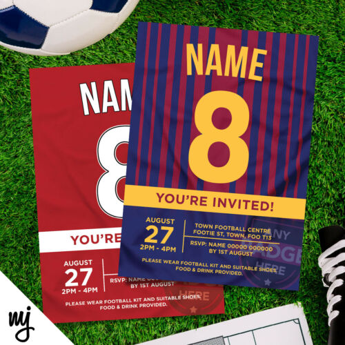 Personalised Football Shirt Style Party Invitations | Kids/adults | Any Team!